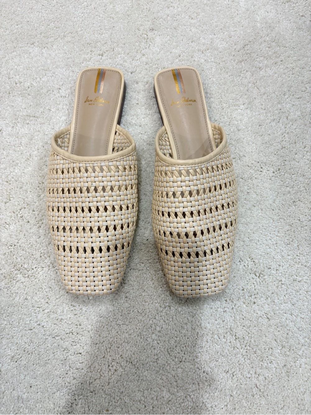 Sam Edelman Leona Eggshell Cream Woven Square-Toe Flat Mule Size 8 - Picture 2 of 6